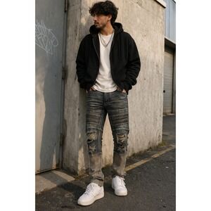 Victorious Moto Jeans Mens Size 32 Distressed Dip Dye Streetwear Biker